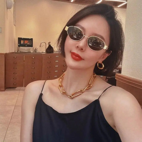 Punk Hip-hop Retro Gold-plated Silver Plated Collarbone Necklace Heavy-duty Thick Chain Necklace for Women - Lootquake