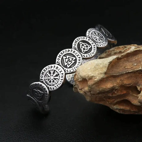 New Vintage Nordic Vikings Valknut Pattern Bracelet Stainless Steel Fashion Viking Compass Cuff Bangles Amulet Jewelry Wholesale - Lootquake
