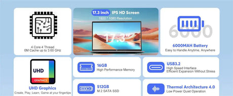 ACEMAGIC Laptop 17.3'' FHD Intel Alder Lake N97 up to 3.6GHz 16GB DDR4 512GB SSD with Windows 11 - Lootquake