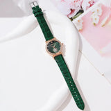 6PCS Set Green Luxury Quartz Watch Women Ring Necklace Earring Rhinestone Fashion Wristwatch Casual Ladies Bracelet Watches 6PCS - Lootquake