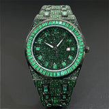 2024 New MISSFOX Hip Hop Green Iced Watches Mens Luxury Stainless Steel AAA Clocks Man Fashion Square Diamond Jewelry Wristwatch - Lootquake