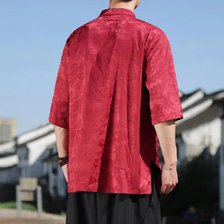 Plus Size Summer Mens Chinese Shirt Ice Silk Vintage Shirt Tang Suit Hanfu Tops Male Vintage Clothing Stand Collar Loose Shirts - Lootquake