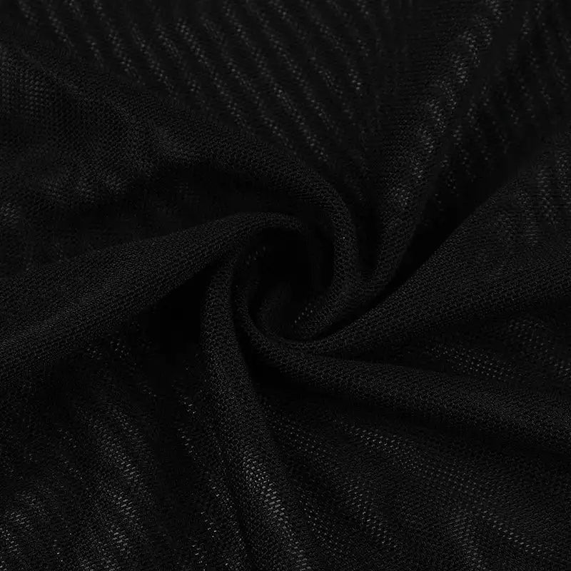 BOOFEENAA Vestido largo negro de malla transparente con patchwork, otoño 2024, sexy, elegante, con hombros descubiertos, manga larga, cortes, C66-EZ33