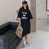 Harajuku Graphic White Long Dress Woman Clothing Y2k Casual Short Sleeve O-Neck Korean Fashion Summer Womens Loose Dresses 2024 - Lootquake