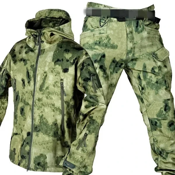 5XL Shark Skin Soft Shell Autumn and Winter Plush Thickened Mountaineering Tactics Training Breathable Windproof Charge Suit - Lootquake