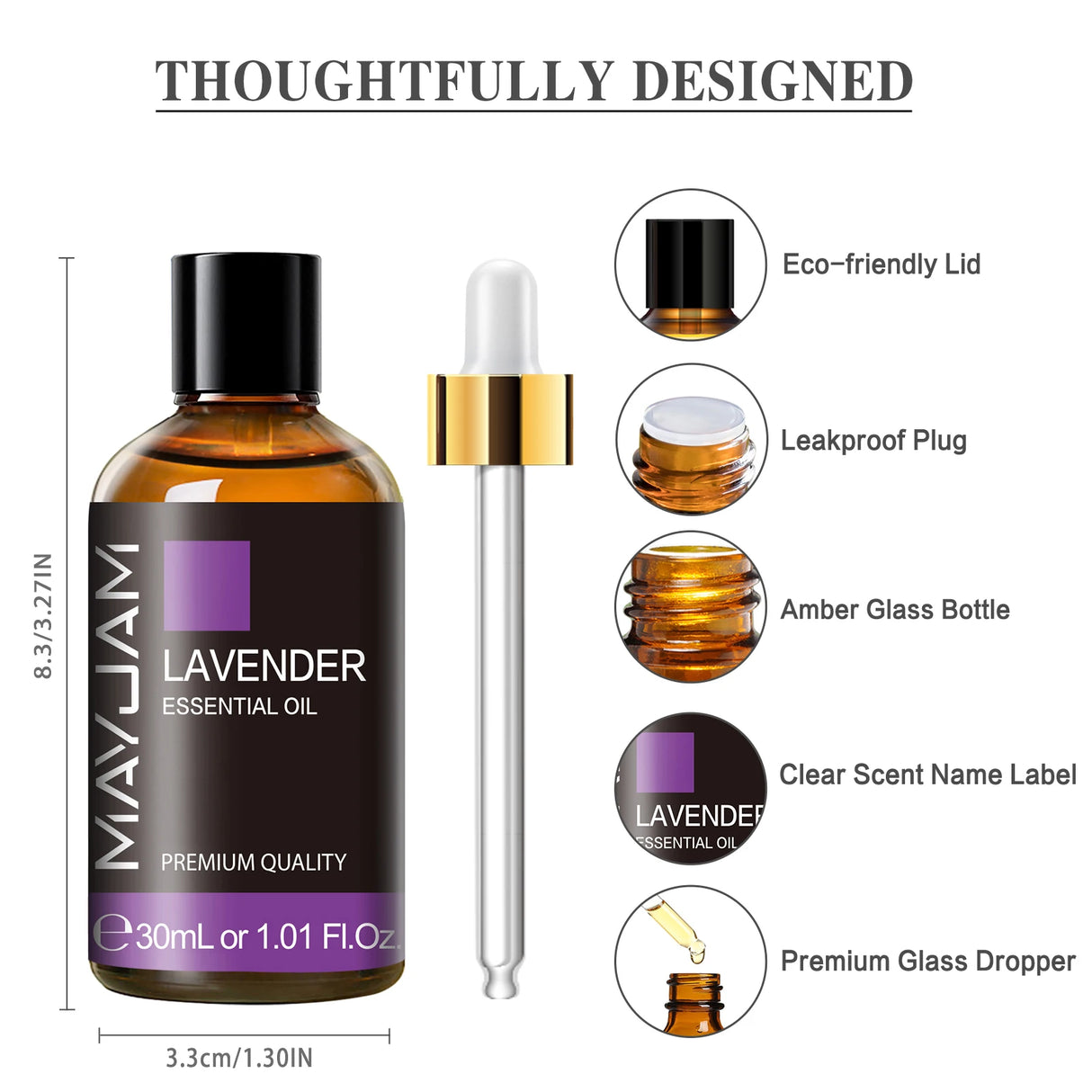 MAYJAM 1PCS 30ML Huile Essentielle d'Aromathérapie Lavande Vanille Jasmin Eucalyptus Menthe Poivrée Huile Aromatique pour Diffuseur Bougie Savon