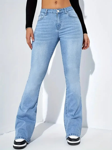 Women Flare Stretch Moustache Jeans Fashion Skinny Bell Bottom High Waist Gray Denim Pants Lady Classic Y2K Punk Long Trousers - Lootquake