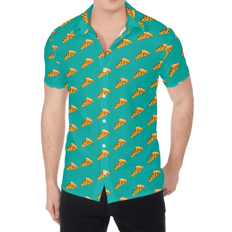 3D Print Pepperoni Pizza Graphic Aloha Shirts For Men Short Sleeve Oversized Beach Hawaii Shirts Mens Button Up Tee Shirt Tops - Lootquake