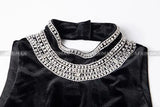 Women Heavy Rhinestone Bead Sexy Backless High Neck Waist Bag Hip Slimming Velvet Long Dress - Lootquake
