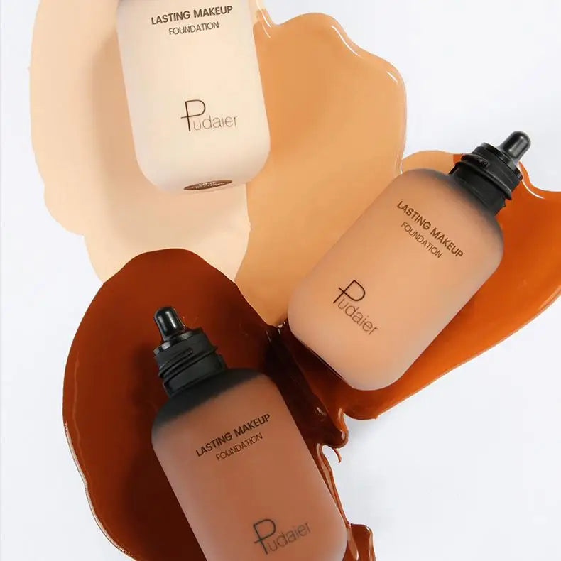 Base de maquillaje natural de larga duración Pudaier - Botella pequeña marrón, acabado mate, no pegajosa, textura cremosa, adecuada para todo tipo de piel