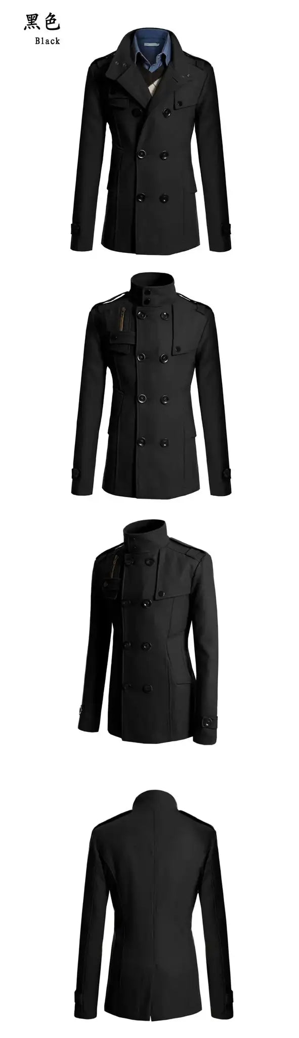 Men Slim Fit Woolen Coats Solid Color Male Casual Long Sleeve Outerwear Autumn Winter Double Breasted Mid Length Windbreaker - Lootquake