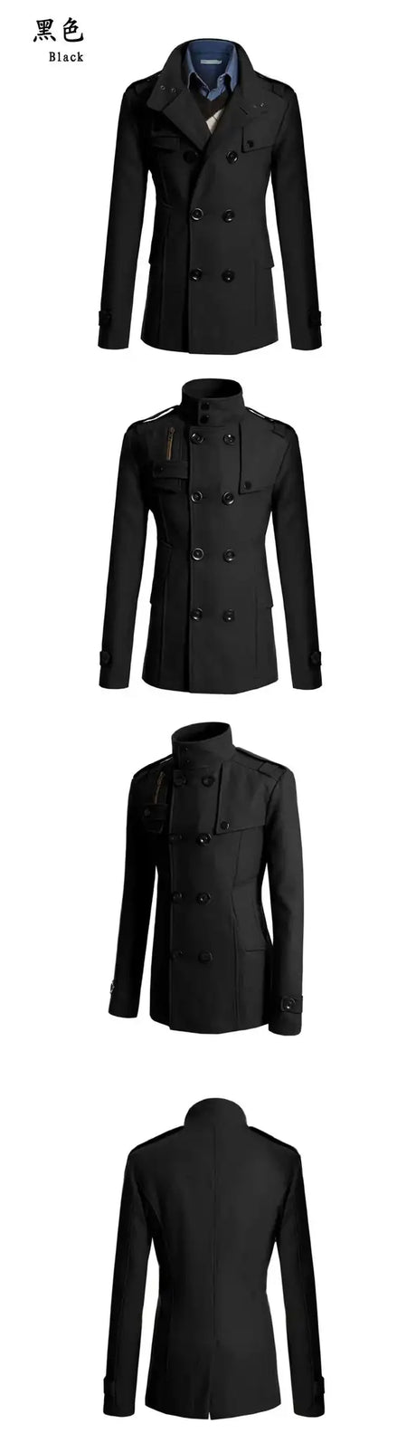 Men Slim Fit Woolen Coats Solid Color Male Casual Long Sleeve Outerwear Autumn Winter Double Breasted Mid Length Windbreaker - Lootquake