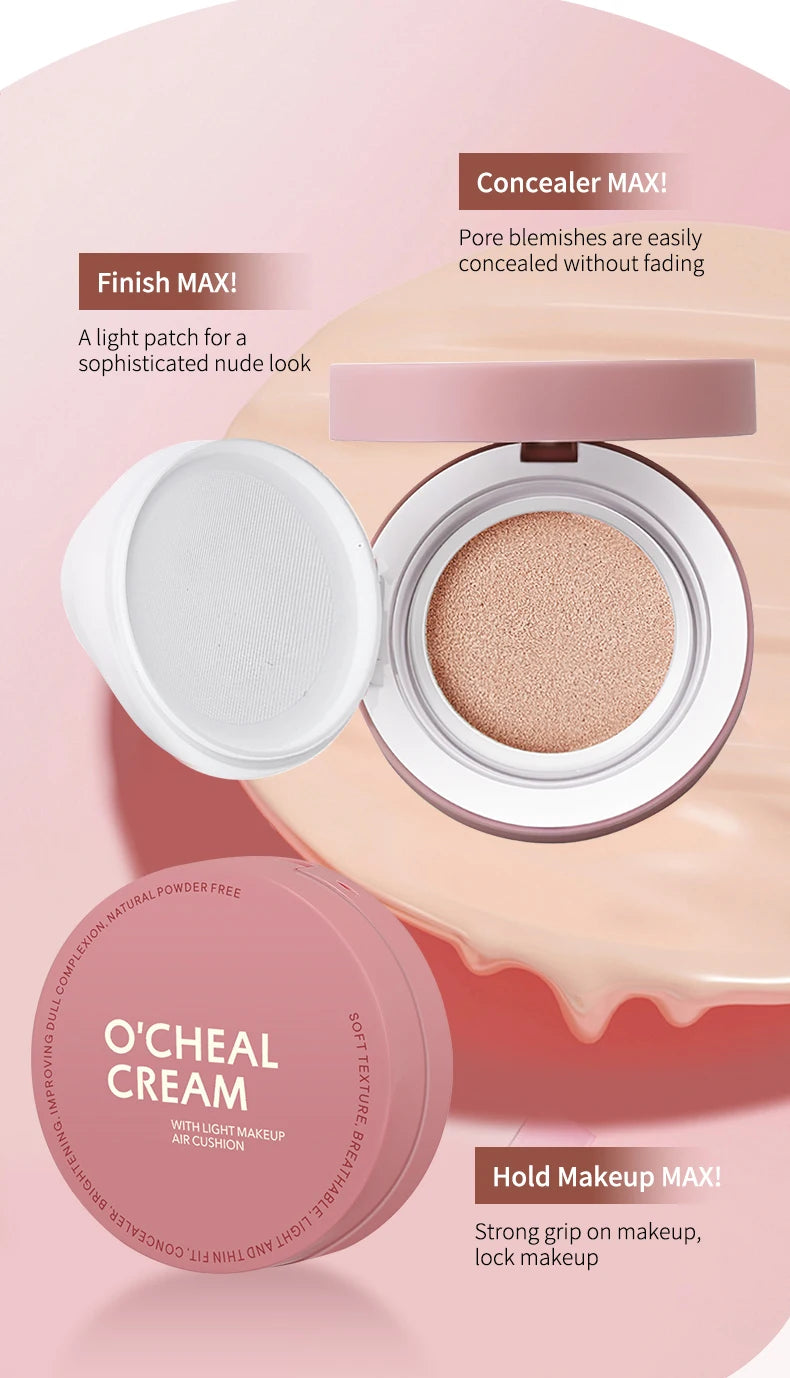 OCHEAL CC Cream Cushion Foundation Cream Corrector hidratante de larga duración Base BB Cream para maquillaje facial Corrector