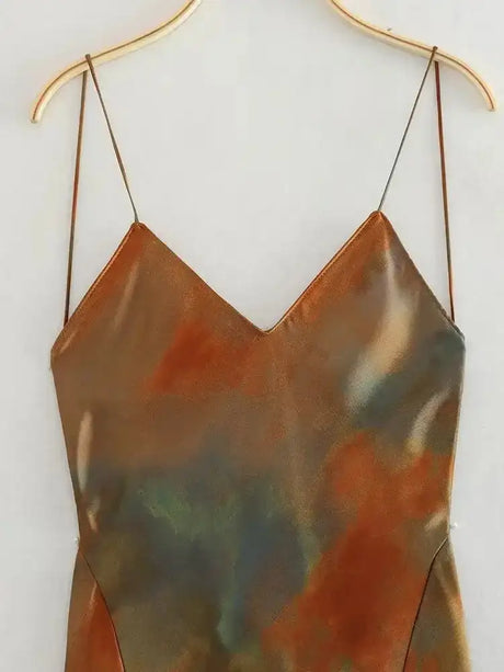 2023 New Women's Elegant Sexy Long Dress V-neck Open-back Rainbow Printing Tank Dress Sleeveless Summer Fashion - Lootquake