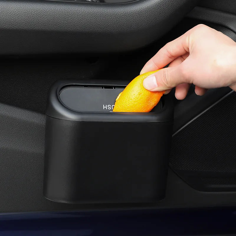 Car Trash Can Door Side Hanging Storage Bucket Lid Mini Box Bin Auto Dust Interior Rubbish Bag Garbage Accessories Push Dustbin