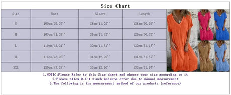 Cotton Linen Short Sleeve Loose Dress 2024 Summer Women's V-neck High Waist Long Dress Vintage Solid Color Straight Beach Dress - Lootquake