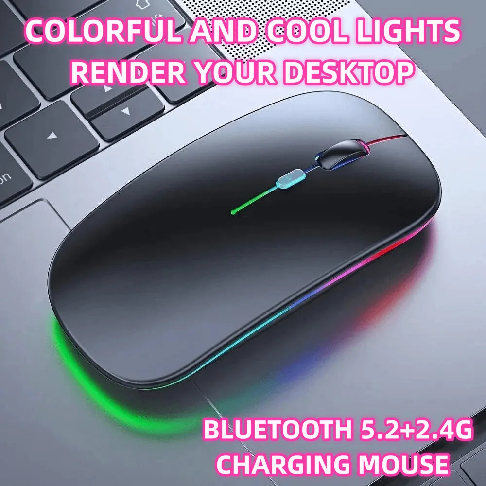 Souris de jeu sans fil, rétroéclairée, compatible USB, rechargeable, RVB, silencieuse, ergonomique, pour ordinateur portable et PC