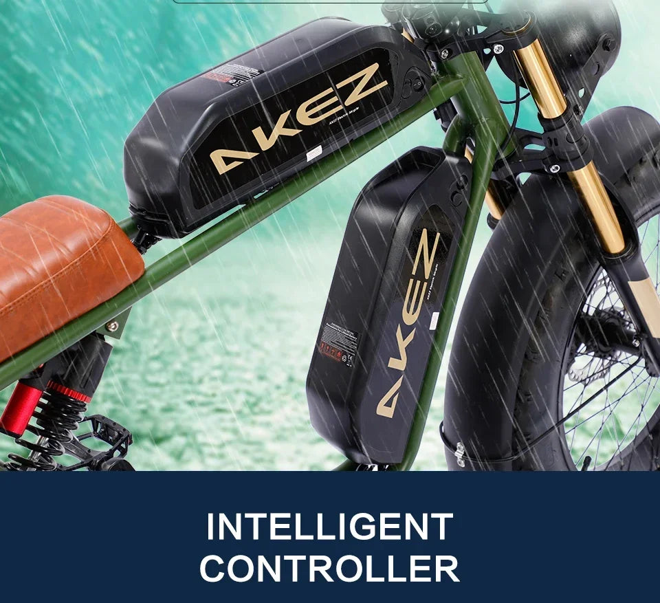 Bicicleta eléctrica retro de 1500 W, 48 V, 36 Ah, 20 x 4 pulgadas, neumáticos anchos, para montaña y nieve, AKEZ, motocicleta para adultos.