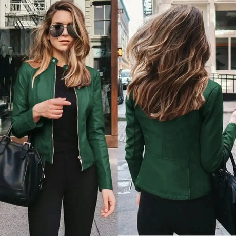 New Vintage Women PU Leather Bomber Jacket Fashion Casual Autumn Winter Zipper Windbreaker Streetwear Female Blazer Y2K Clothes - Lootquake