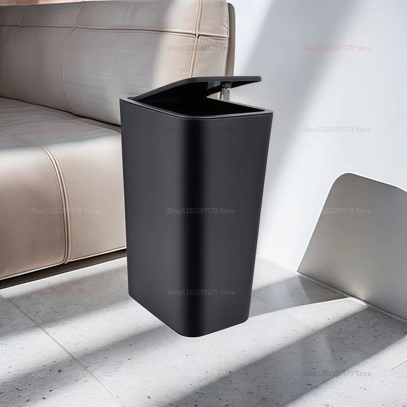10L Bathroom Trash Can Small Garbage Bin with Press Top Lid for Toilet Bedroom Living Room Plastic Wastebasket with Pop-up Lid