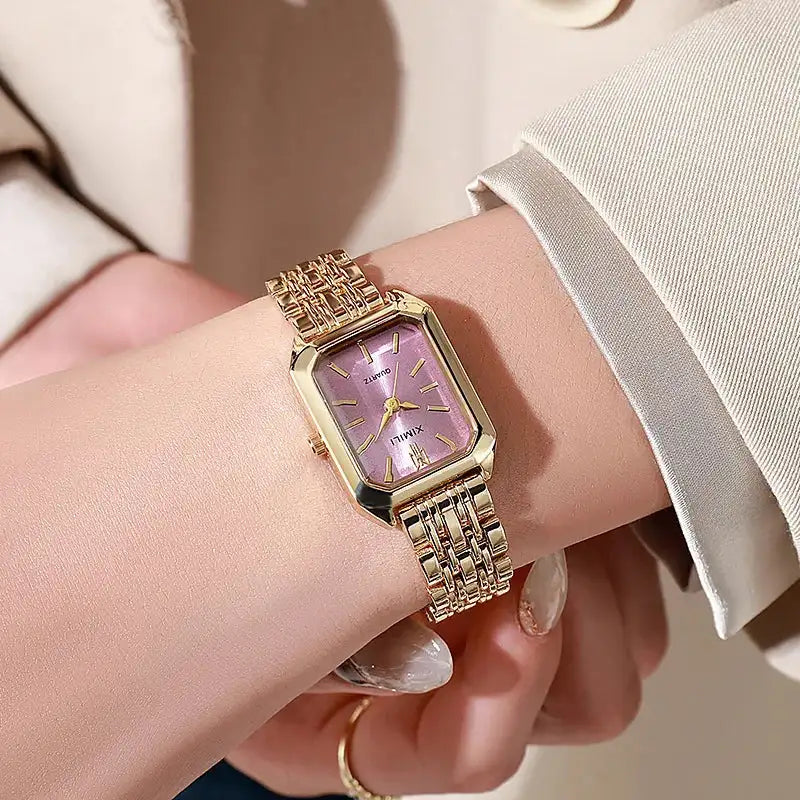 Women Watches Business Luxury Ladies Fashion Quartz Watch Simple Scale Square Quality Gold Plated Stainless Steel Folding Clock - Lootquake