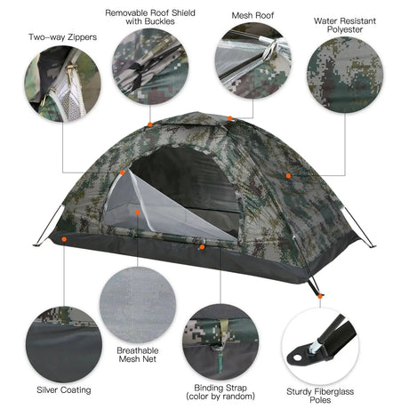 Tomshoo 1/2 Person Ultralight Camping Tent Single Layer Portable Tent Anti-UV Coating UPF 30+ Beach Tent for Outdoor Fishing - Lootquake