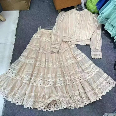 Elegant Fashionable Heavy Duty Spliced Lace Long Dress Set 2024 New Style Cross-Border Trade Europe And America Style - Lootquake