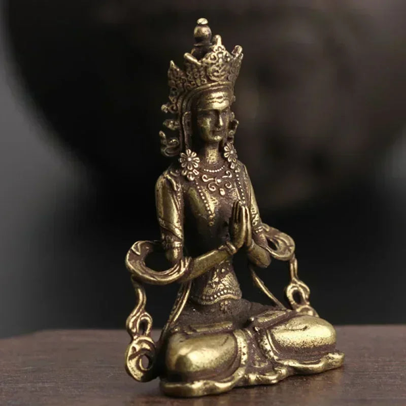 Statue Ornament Solid Brass Miniature Figurines Handmade Craft Living Room Office Home Decor Accessory Buddha Statue Pendant