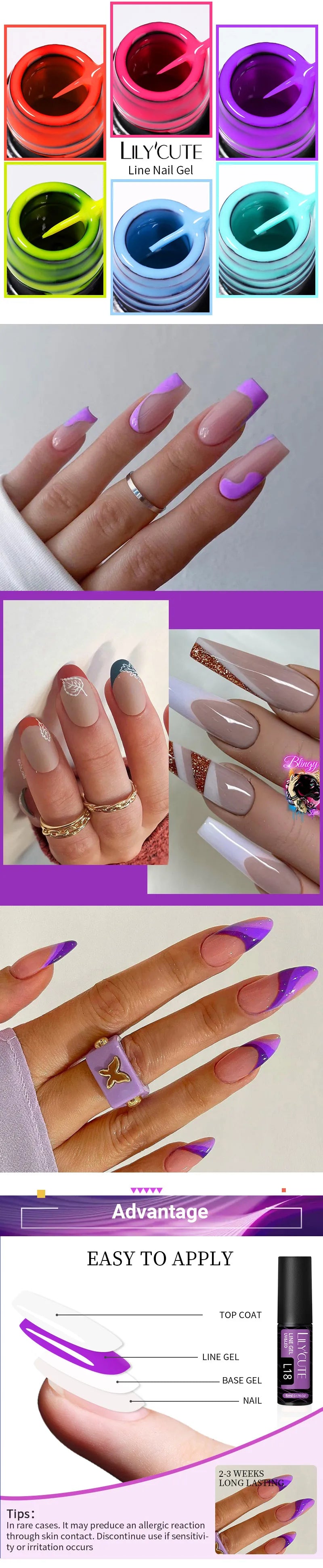 LILYCUTE 5ml Liner Gel Nail Polish UV LED Nail Art Paint Gel Gorgeous Glitter French Effect Semi Permanent Nail Painting UV Gel