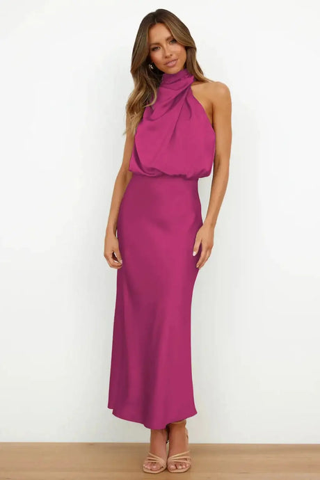 Summer High-End Silk Satin Sleeveless Long Dress Women Fashion Elegant Celebrity Dresses Evening Dress Party Clothes Ladies - Lootquake