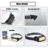 COB Headlight Portable Headlamp With Built-in 18650 Battery Flashlight USB Rechargeable Outdoor Camping Fishing Climbing Lantern - Lootquake