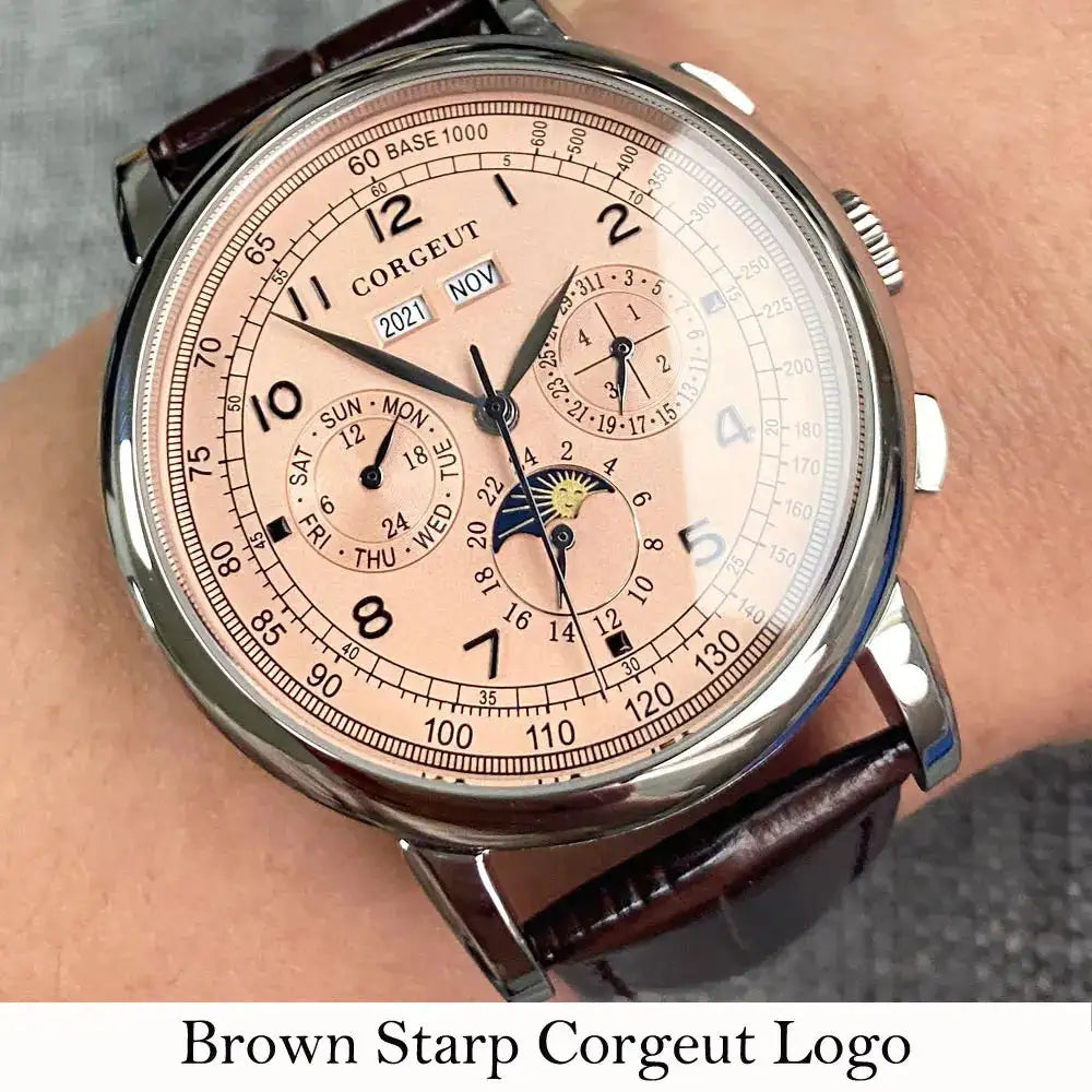 Corgeut Multi Functional Watch Automatic Mechanical Watch for Men 42mm Day Date Month Year Day/Night ST1655 Movt Polished Case - Lootquake
