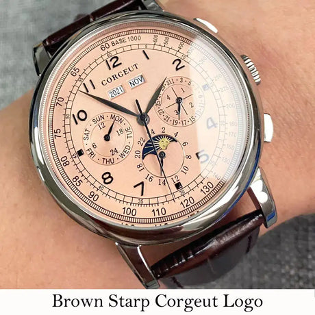 Corgeut Multi Functional Watch Automatic Mechanical Watch for Men 42mm Day Date Month Year Day/Night ST1655 Movt Polished Case - Lootquake