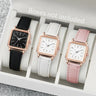 3PCs/Set Women's Fashion Watch Square Simple Dial Leather Quartz Watch Set - Lootquake