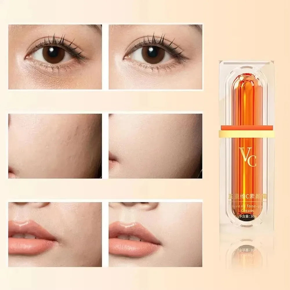 Crema facial blanqueadora con vitamina C, crema hidratante Five VC Tone Up, antiedad, elimina granos, arrugas y manchas, iluminadora, cuidado de la piel.