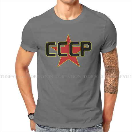 Russian USSR CCCP Creative TShirt for Men Over The Red Star  Round Neck Pure Cotton T Shirt Birthday Gifts Streetwear - Lootquake