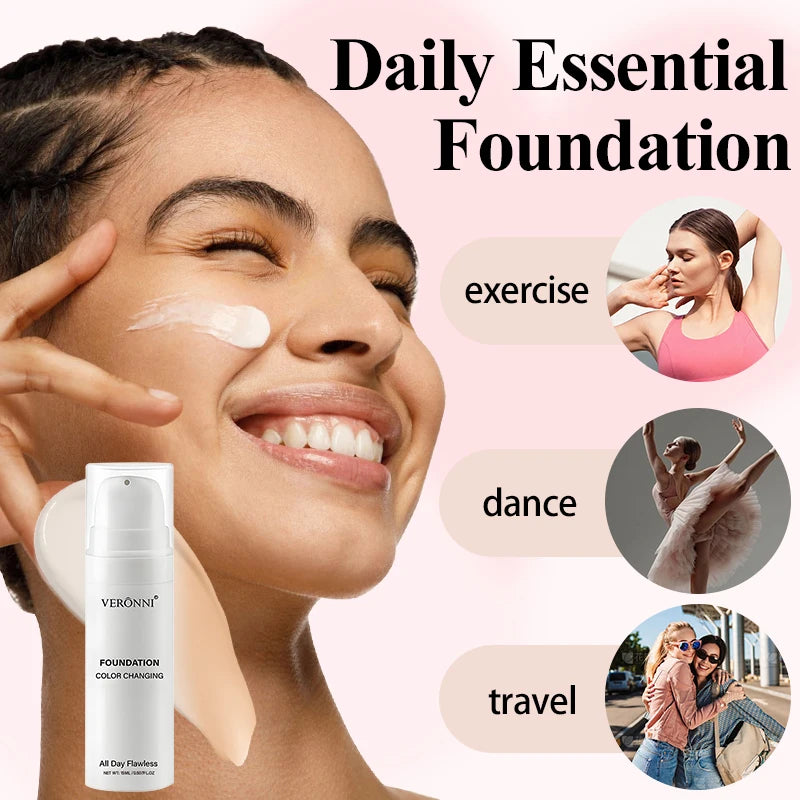 Color Changing Foundation BB Cream,Hydrating Oil Control Foundation with Color-Changing Effect,Lightweight Matte Finish Makeup