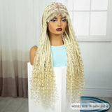 36" Blonde Boho Knotless Braids Wig | Curly Ends | HD Full Lace | Baby Hair