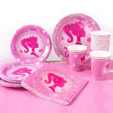 Décoration de fête d'anniversaire, vaisselle jetable rose, assiette en papier, gobelet, nappe, fournitures pour fête prénatale, anniversaire de fille