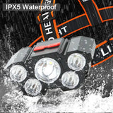5LED Headlamp Rechargeable With Built In 18650 Battery Strong Light Long Range Torch Outdoor Camping Adventure Fishing HeadLight - Lootquake