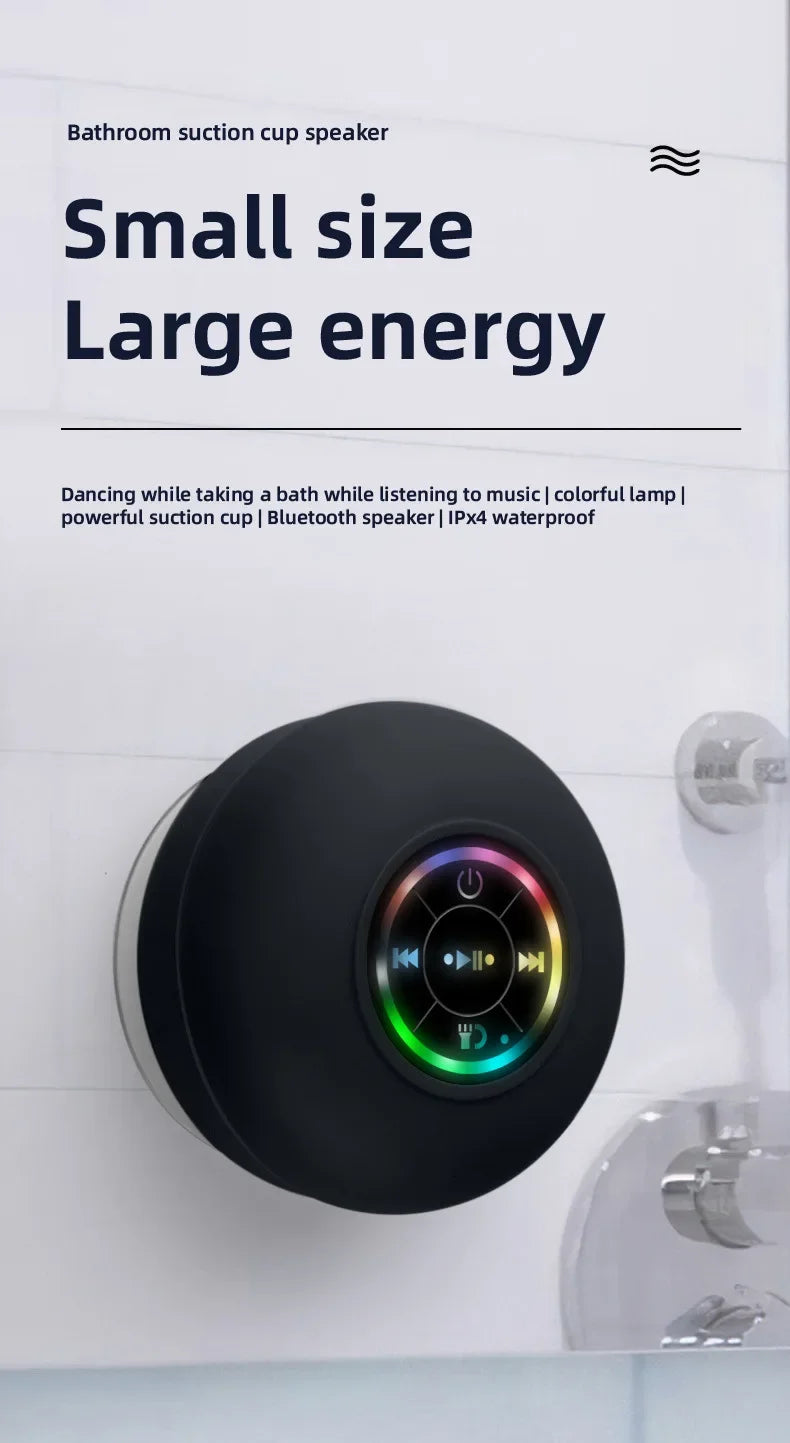 Nuevo altavoz inalámbrico LED Bluetooth impermeable para baño, minialtavoz portátil con ventosa grande, altavoz estéreo para deportes al aire libre