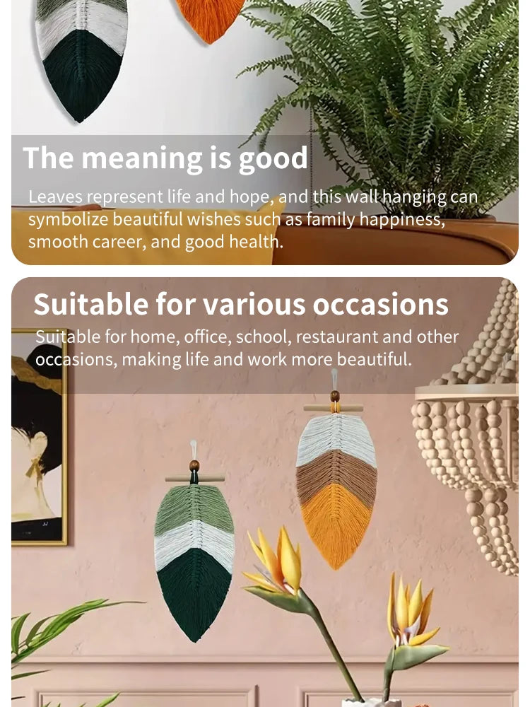 Bohemian Style Woven Leaves Hanging Wall Hanging Tapestry Set of 2 Home Decoration Cotton Thread Decorative Crafts Hangings