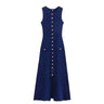TRAFZA Women Elegant Solid Sleeveless Knitted Long Dress Fashion Single Breasted O Neck Dresses Female Chic Slim Midi Tank Dress - Lootquake