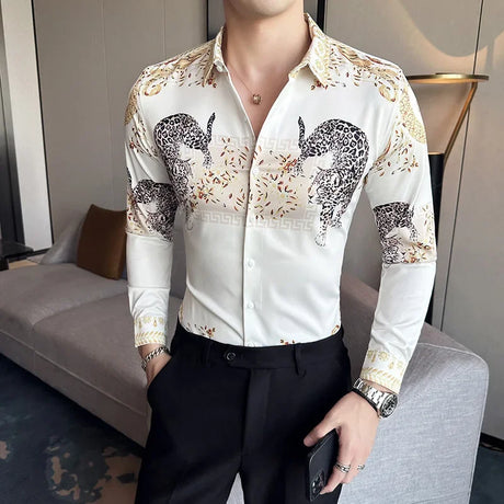 Vintage Long Sleeve Shirt Men Fashion Trendy Noble Printed Slim Mens Clothing Streetwear Autumn Mens Floral Shirts Plus Size 6XL - Lootquake