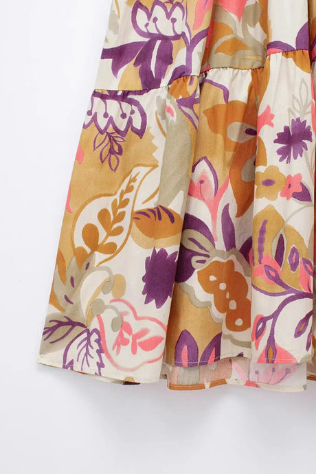 TRAFZA Vintage Flower Print Long Dress Women V Neck Short Sleeve Hollow Out Sexy Beach Dress Fashion 2024 Summer Holiday Dress - Lootquake