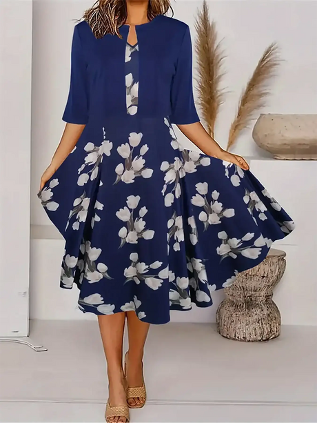 2024 European and American Autumn New Women's Long Dress Two Piece Flower and Grass Print Round Neck Dress Coat Women - Lootquake