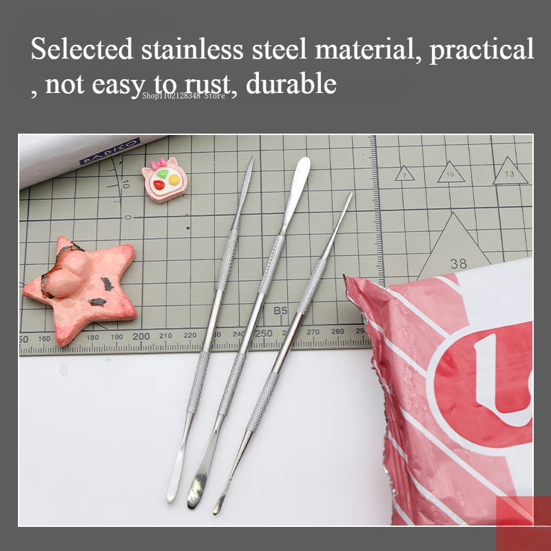Clay Sculpture Double Head Eye Cutter/Handmade DIY Stone Sculpture Polymer Clay Spatula Carving Stainless Steel Tool Scraper