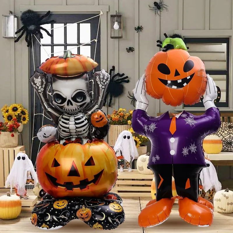 Halloween Decor Giant Standing 3D Foil Balloon Witch Pumpkin Tombstone Mummy with Base Haunted House Yard Displays Party Prop