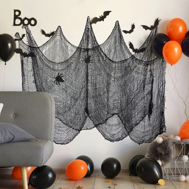 Decoraciones de Halloween de 2 m/4 m, tela de gasa negra espeluznante para ventana, mesa, puerta, red, disfraz espeluznante, fiesta, casa embrujada, decoración de pared DIY