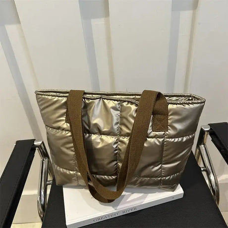 Fashion Ladies Tote Handbags Large Capacity Cotton Padded Shopping Bag Rhombus Portable Handbag Quilted Solid for Leisure Travel - Lootquake